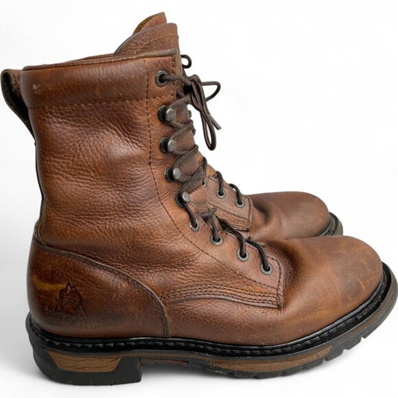 Rocky Pitstop Waterproof Western Work Combat Lace Up Leather Boots Men's 9 M - Picture 2 of 12
